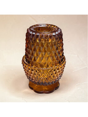 Amber Diamond Point Fairy Lamp Indiana Glass Style Vintage Candle Holder Glow